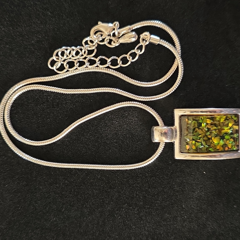 Abalone Chip Filled Resin SilverTone Pendant